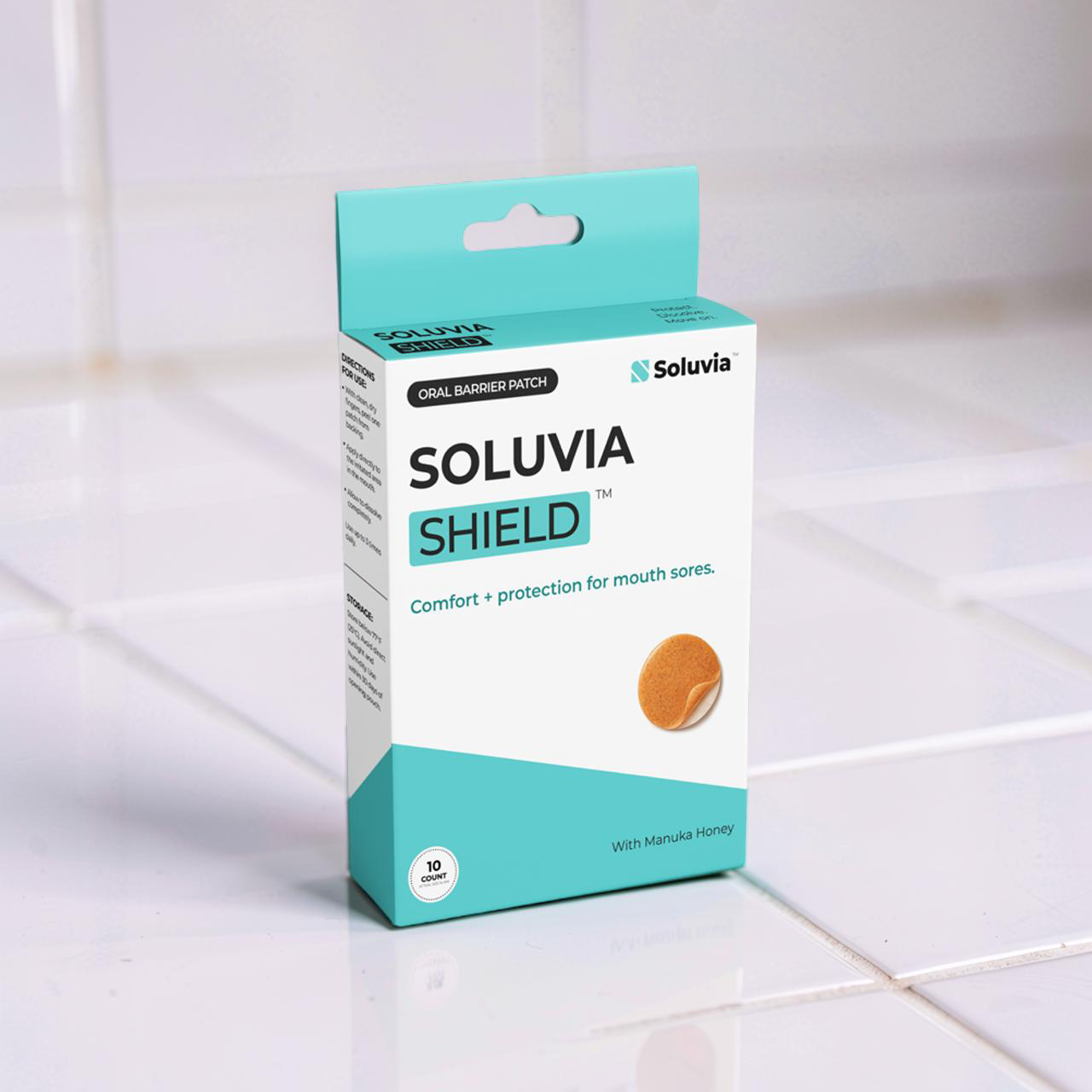 Soluvia Shield product box with white clean background.